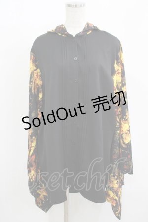 画像: NieR Clothing / 着物風袖フードシャツ  黒 H-25-08-13-046-PU-BL-KB-ZH