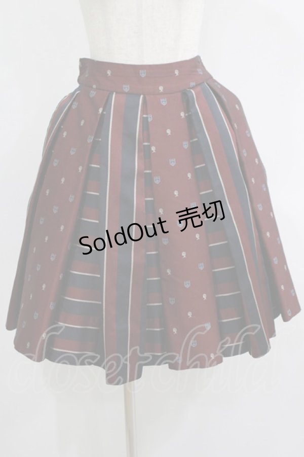 画像1: Jane Marple / Regimental StripeとEMBジャガードのゴアードスカート  ネイビー×ワイン H-25-08-13-008-JM-SK-KB-ZH (1)