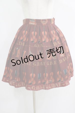 画像: Jane Marple / バイオリンプリントのミニスカート M ボルドー×ボルドーリボン H-25-08-13-015-JM-SK-KB-ZH