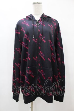 画像: NieR Clothing / 総柄ZIPパーカー  黒×ピンク H-25-08-14-058-PU-TO-KB-ZH