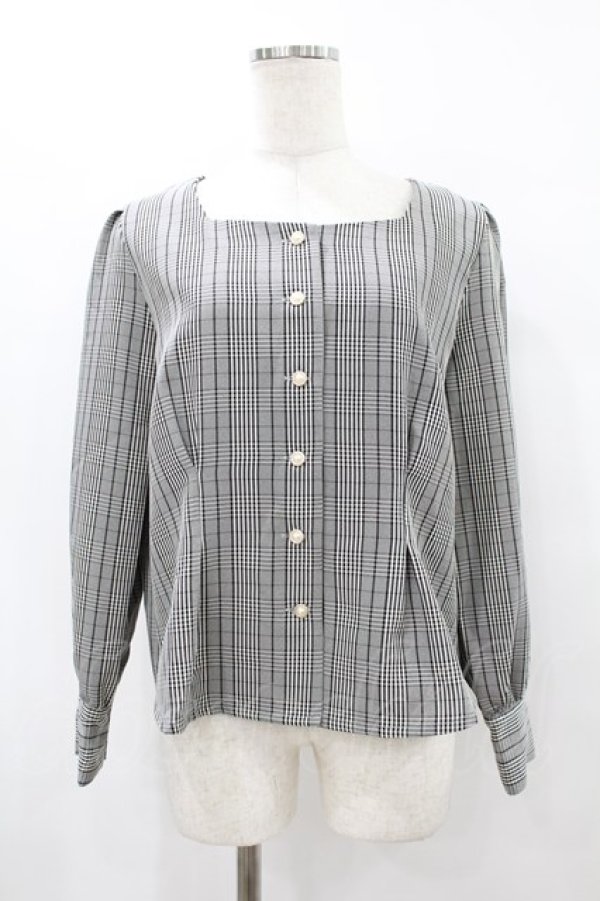 画像1: Fi.n.t / パール釦前あきブラウス Free BLACK×WH H-25-08-14-1030-CA-BL-NS-ZH (1)