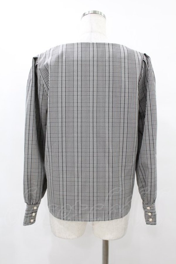 画像2: Fi.n.t / パール釦前あきブラウス Free BLACK×WH H-25-08-14-1030-CA-BL-NS-ZH (2)