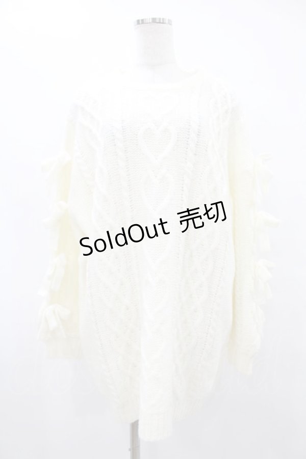 画像1: Honey Cinnamon / 袖リボンハートニットワンピース Free オフ H-25-08-14-1037-LO-OP-NS-ZT493 (1)