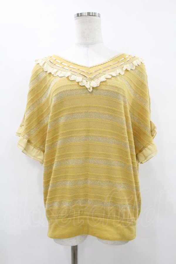 画像1: axes femme / ラメボーダーニットトップス M マスタード H-25-08-14-1041-AX-TO-NS-ZH (1)