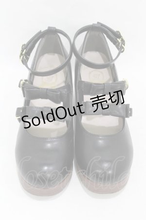 画像: Amavel / ダブルリボンウッドライクソールパンプス L ブラック H-25-08-14-1044-CA-SH-NS-ZH