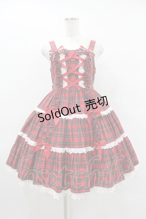 画像1: Angelic Pretty / タータンチェック肩リボンジャンパースカート Free レッド H-25-08-14-1006-AP-OP-NS-ZH (1)