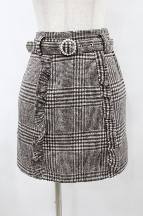 画像1: Honey Cinnamon / パールバックルチェック台形スカート Free ブラウン H-25-08-14-1023-LO-SK-NS-ZH (1)