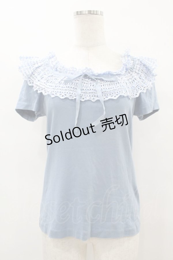画像1: Jane Marple / カットワークギンガムカットソー  サックス H-25-08-14-012-JM-TO-KB-ZT383 (1)