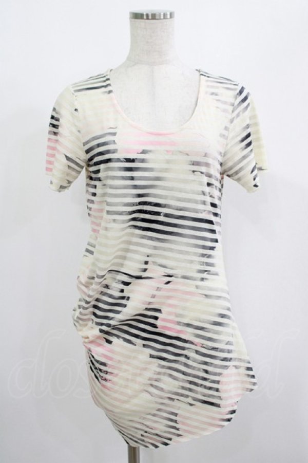 画像1: GADGET GROW / プリントボーダーアシメカットソー  オフ H-25-08-15-027-GO-TO-KB-ZT164 (1)