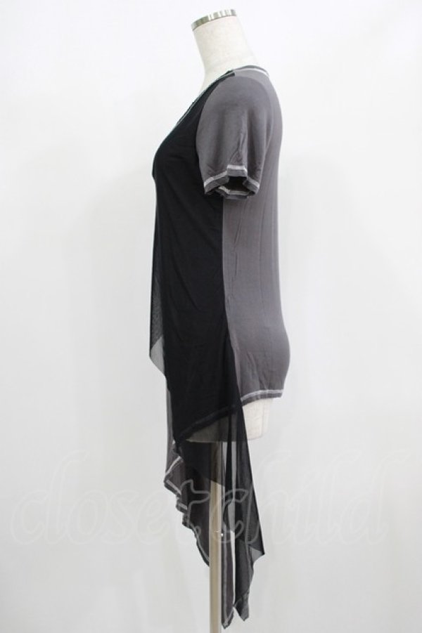 画像2: Sixh / メッシュ切替カットソー  グレー×黒 H-25-08-15-034-HN-TO-KB-ZT161 (2)