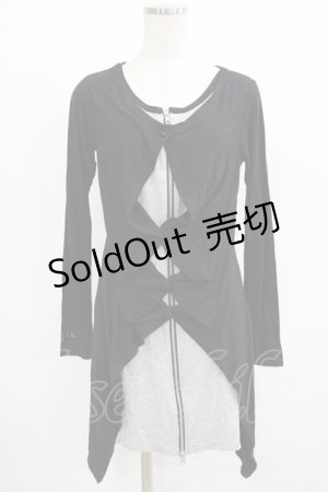 画像: Sixh / レイヤード風切替トップス  黒×グレー H-25-08-15-040-HN-TO-KB-ZH