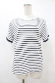 画像1: axes femme / レース×チュール袖Tシャツ Free オフ/ネイビーボーダー H-25-08-15-1058-AX-TS-NS-ZH (1)