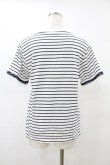 画像2: axes femme / レース×チュール袖Tシャツ Free オフ/ネイビーボーダー H-25-08-15-1058-AX-TS-NS-ZH (2)