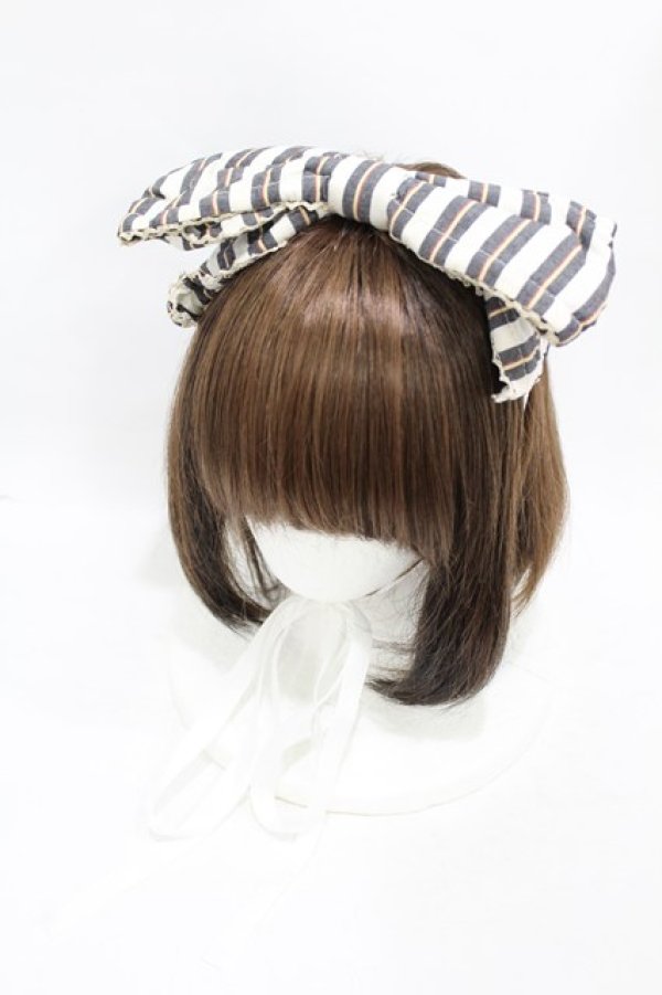 画像1: metamorphose / St. Gemini レース付リボンヘッドドレス - 白/グレー H-25-08-15-1003-ME-AC-NS-ZH (1)