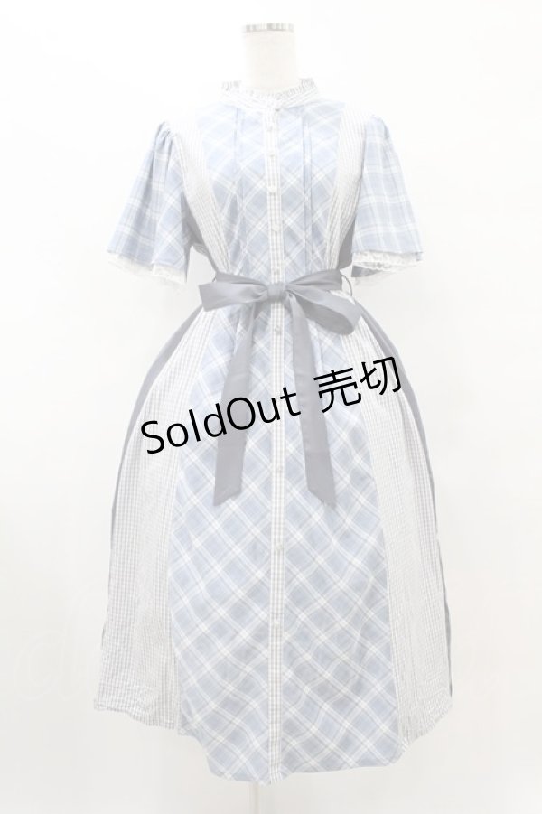 画像1: axes femme / チェック切替パッチワークワンピース Free ブルー H-25-08-15-1039-AX-OP-NS-ZH (1)