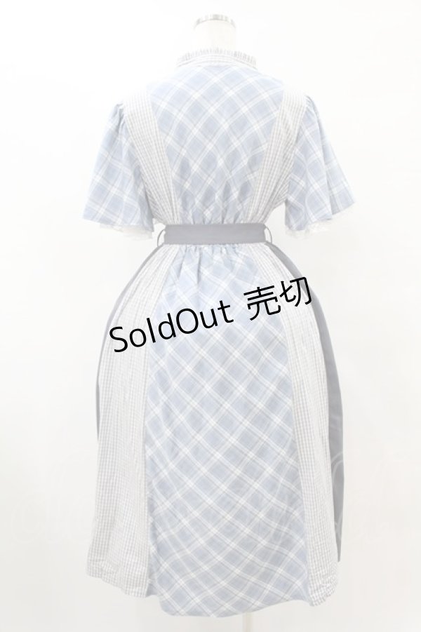 画像2: axes femme / チェック切替パッチワークワンピース Free ブルー H-25-08-15-1039-AX-OP-NS-ZH (2)