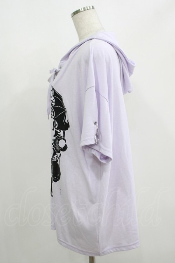 画像2: LISTEN FLAVOR / 黒猫ミラー袖リングレースアップフードカットソー  ラベンダー H-25-08-15-067-PU-TO-KB-ZT494 (2)