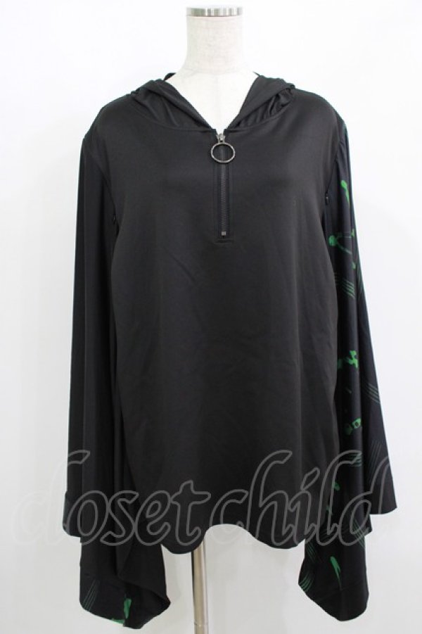 画像1: NieR Clothing / STRETCH PULLOVER着物風袖【和柄漢字】  黒 H-25-08-16-004-PU-TO-KB-ZH (1)