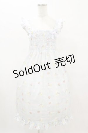 画像: Nile Perch / シャーリングワンピース Free いちごとくま柄/サックス H-25-08-16-1004-LO-OP-NS-ZH