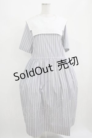 画像: Jane Marple / ヴィンテージストライプビブカラードレス  ブルーグレイ H-25-08-17-1002-JM-OP-KB-ZH