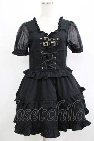 画像: Amilige / シフォン袖ベルトフリルワンピース  ブラック H-25-08-17-1018-PU-OP-KB-ZH