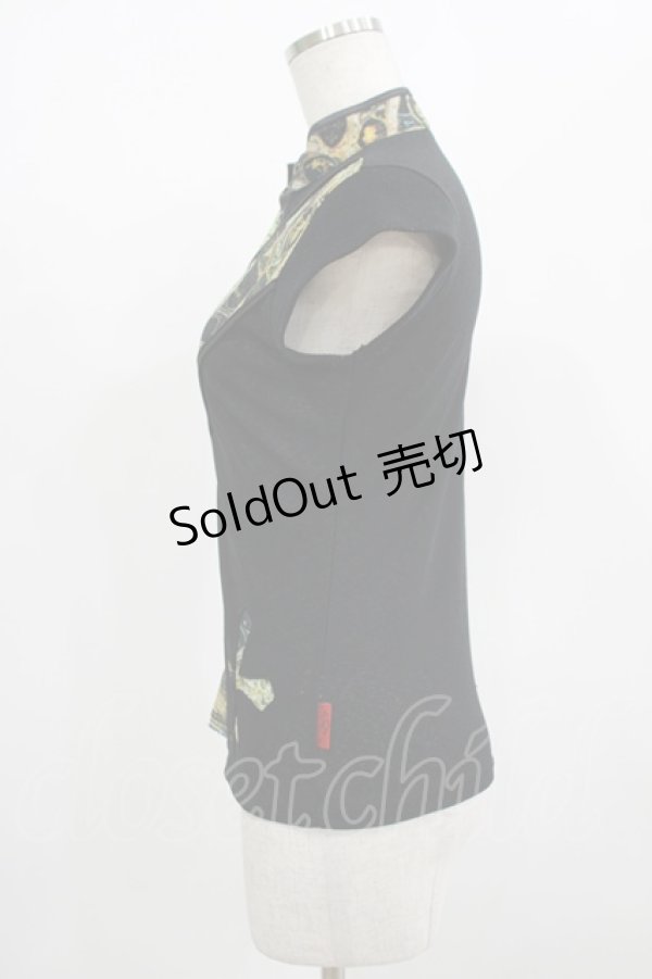 画像2: Ozz On / プリント切替トップス  黒×黒 H-25-08-17-1019-OO-TO-KB-ZH (2)