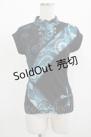 画像: Ozz On / プリント切替トップス  黒×青 H-25-08-17-1020-OO-TO-KB-ZH