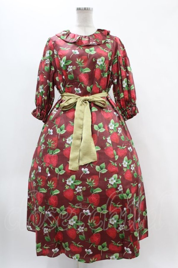 画像1: Perla nell' ostrica / いちごプリントキャンディボタンワンピース M レッド H-25-08-18-1032-EL-OP-NS-ZH (1)