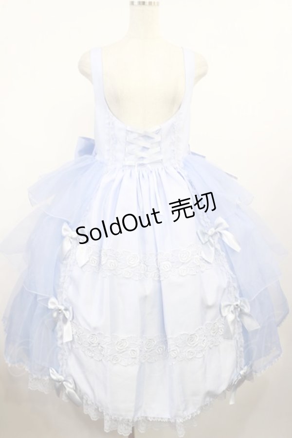 画像1: metamorphose / 【プラスサイズ】Mellifluous フロントあきフリルジャンパースカート プラスサイズ サックス H-25-08-18-1013-ME-OP-NS-ZH (1)