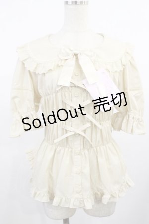 画像: metamorphose / 【プラスサイズ】ハートレースシャーリング半袖ブラウス プラスサイズ 生成り H-25-08-18-1025-ME-BL-NS-ZH