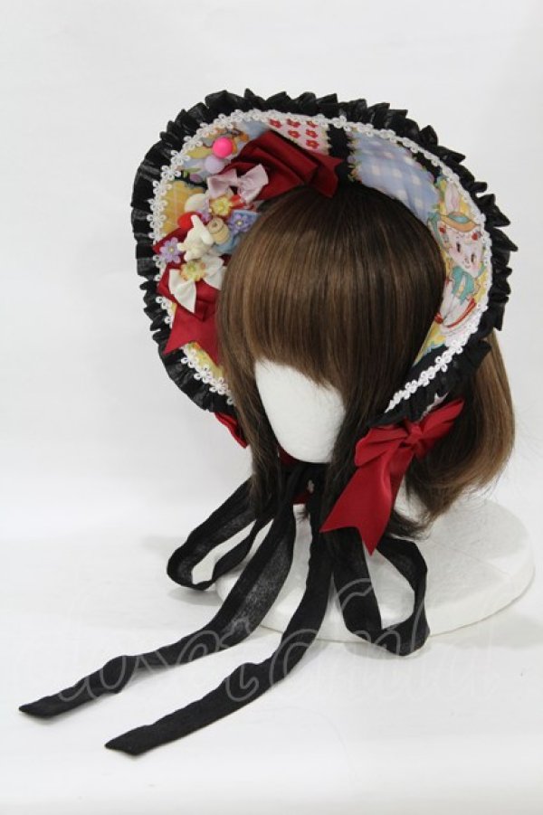 画像1: Crucis（海外ロリータブランド） / 昭和カレイドスコープボンネット  ブラック H-25-08-18-013-PU-AC-NS-ZH (1)