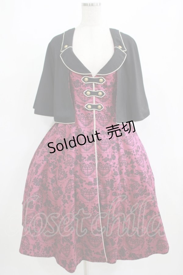 画像1: metamorphose / 【プラスサイズ】ハートダマスクジレ風ジャンパースカート プラスサイズ ボルドー H-25-08-19-003-ME-OP-NS-ZH (1)