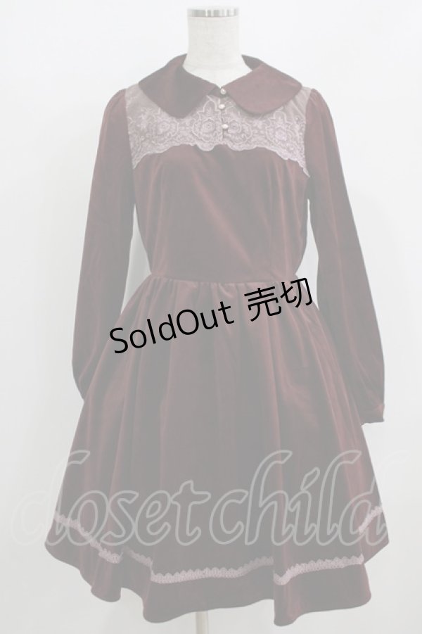 画像1: axes femme POETIQUE / レースデザインベロアワンピース M ワイン H-25-08-19-031-AX-OP-NS-ZH (1)
