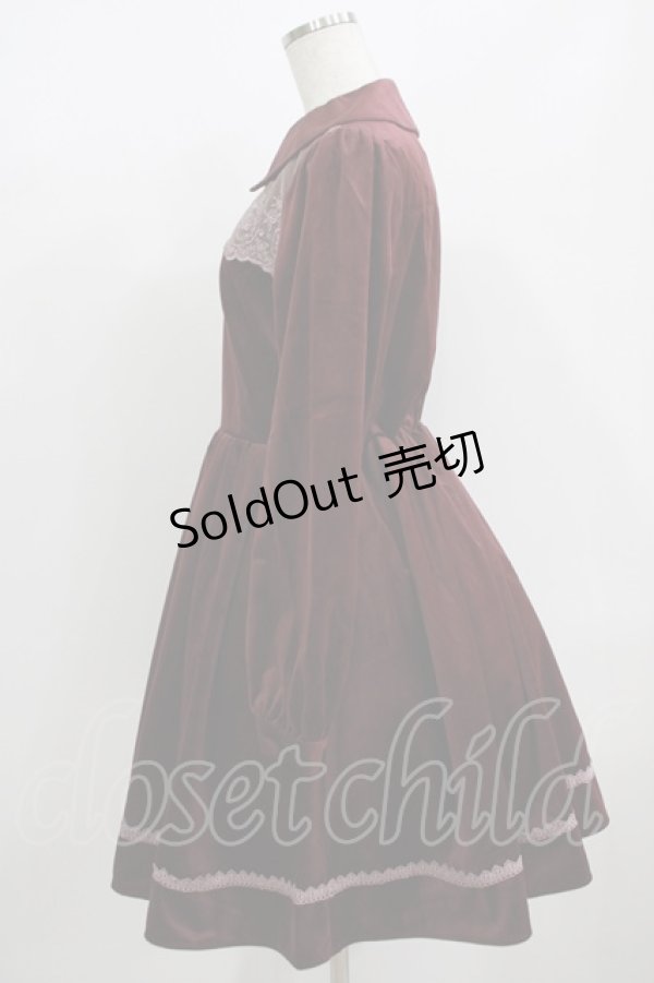 画像2: axes femme POETIQUE / レースデザインベロアワンピース M ワイン H-25-08-19-031-AX-OP-NS-ZH (2)