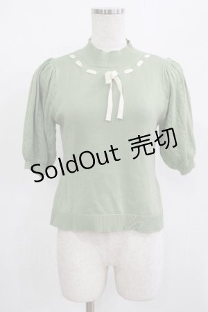 画像: Fi.n.t / はしごリボン5分袖ニットプルオーバー Free L/GR×WH H-25-08-19-048-CA-TO-NS-ZH