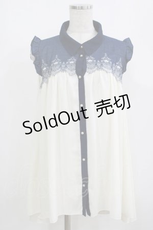 画像: axes femme / ヨーク刺繍ノースリチュニック M オフ/ネイビー H-25-08-19-054-AX-BL-NS-ZH