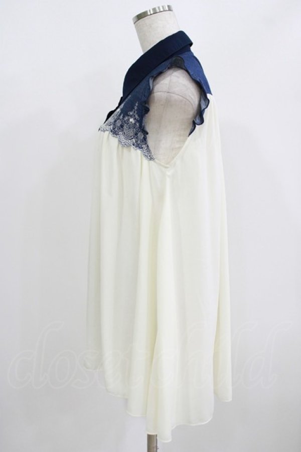 画像2: axes femme / ヨーク刺繍ノースリチュニック M オフ/ネイビー H-25-08-19-054-AX-BL-NS-ZH (2)