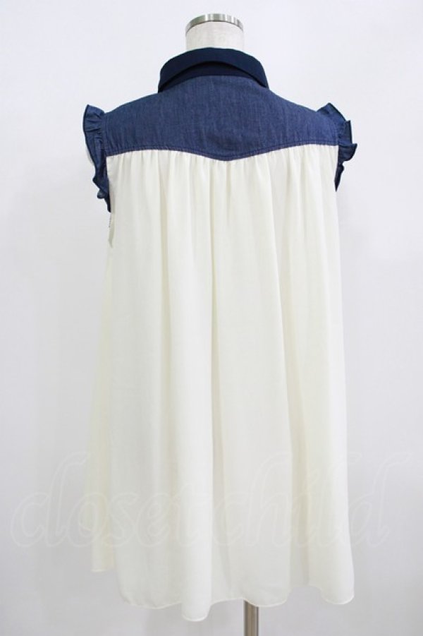 画像3: axes femme / ヨーク刺繍ノースリチュニック M オフ/ネイビー H-25-08-19-054-AX-BL-NS-ZH (3)