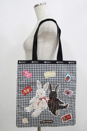 画像: PINK HOUSE / LeSportsac × PINK HOUSE PH Gingham Check Rabbits LARGE EMERALD TOTE  ブラック H-25-08-19-062-LO-BG-NS-ZH