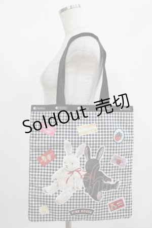画像: PINK HOUSE / LeSportsac × PINK HOUSE PH Gingham Check Rabbits LARGE EMERALD TOTE  ブラック H-25-08-19-062-LO-BG-NS-ZH