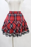 画像1: NieR Clothing / 裾レースチェックスカート  赤 H-25-08-20-1035-PU-SK-KB-ZH (1)