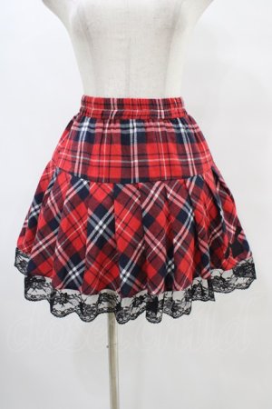 画像: NieR Clothing / 裾レースチェックスカート  赤 H-25-08-20-1035-PU-SK-KB-ZH