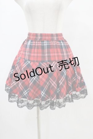 画像: NieR Clothing / 裾レースチェックスカート  赤 H-25-08-20-1035-PU-SK-KB-ZH