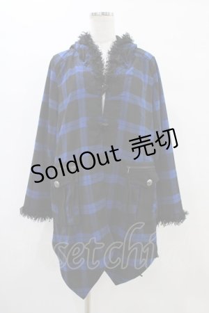 画像: ALGONQUINS / ライナー付チェックコート  黒×青 H-25-08-20-1046-AL-CO-KB-ZH