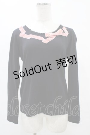 画像: Emily Temple cute / ベルベットリボンカットソー  黒×ピンク H-25-08-20-1048-ET-TO-KB-ZH