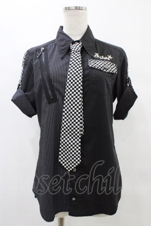 画像: ALGONQUINS / 切替半袖シャツ  黒 H-25-08-20-1051-AL-BL-KB-ZH