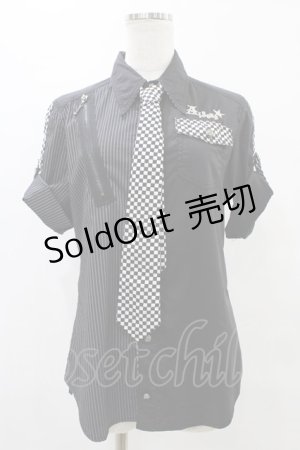 画像: ALGONQUINS / 切替半袖シャツ  黒 H-25-08-20-1051-AL-BL-KB-ZH