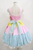 画像3: Angelic Pretty / ギンガム配色肩リボンジャンパースカート Free ピンク/イエロー/サックス H-25-08-20-075-AP-OP-NS-ZH (3)