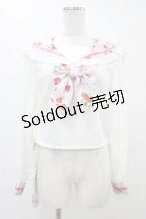 画像: Ank Rouge / ストロベリープリントセーラーブラウス M オフ/ピンク H-25-08-21-1050-CA-BL-NS-ZH