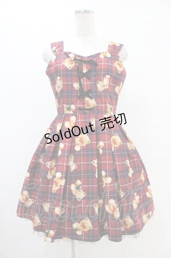 画像1: Ank Rouge / テディ柄スピンドルワンピース M ワイン H-25-08-21-1021-CA-OP-NS-ZH (1)